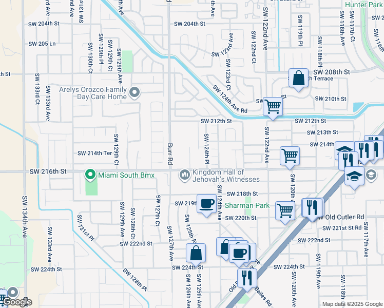 map of restaurants, bars, coffee shops, grocery stores, and more near 21401 Southwest 127th Avenue in Miami