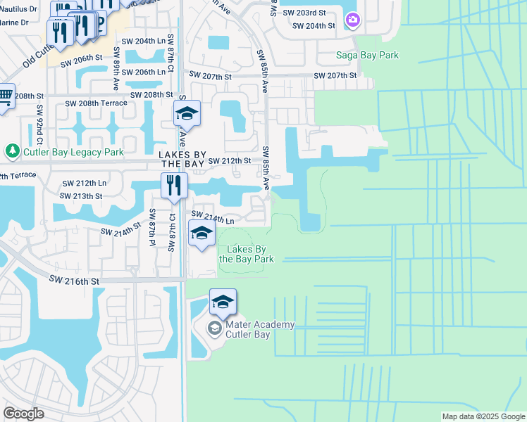 map of restaurants, bars, coffee shops, grocery stores, and more near 21461 Southwest 85th Avenue in Cutler Bay