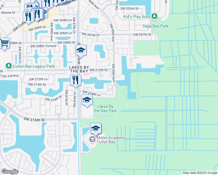 map of restaurants, bars, coffee shops, grocery stores, and more near 21461 Southwest 85th Avenue in Cutler Bay