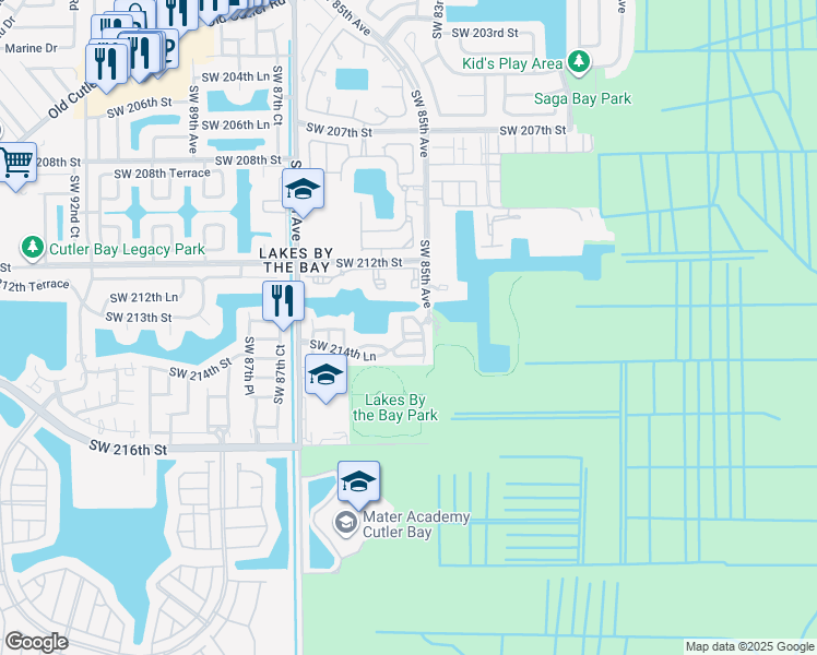 map of restaurants, bars, coffee shops, grocery stores, and more near 21461 Southwest 85th Avenue in Cutler Bay