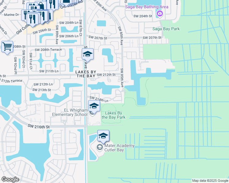 map of restaurants, bars, coffee shops, grocery stores, and more near 21416 Southwest 85th Court in Cutler Bay
