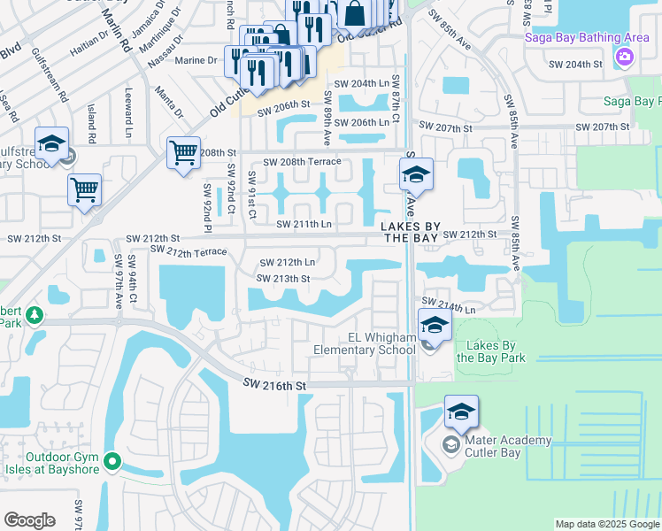 map of restaurants, bars, coffee shops, grocery stores, and more near 21252 Southwest 88th Place in Cutler Bay