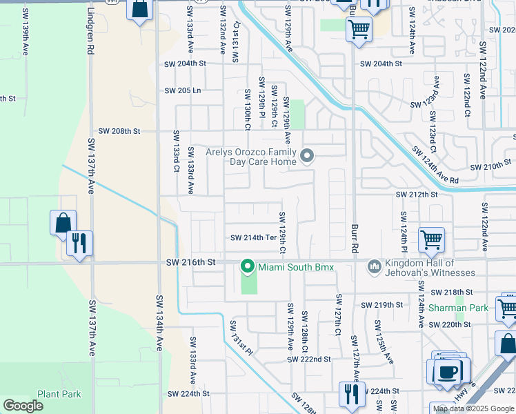 map of restaurants, bars, coffee shops, grocery stores, and more near 21259 Southwest 130th Court in Miami