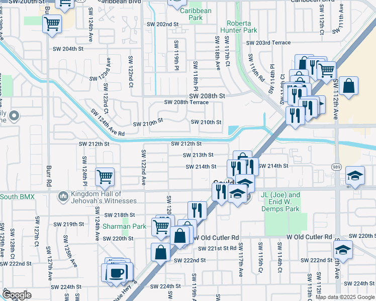 map of restaurants, bars, coffee shops, grocery stores, and more near 21240 Southwest 119th Avenue in Miami