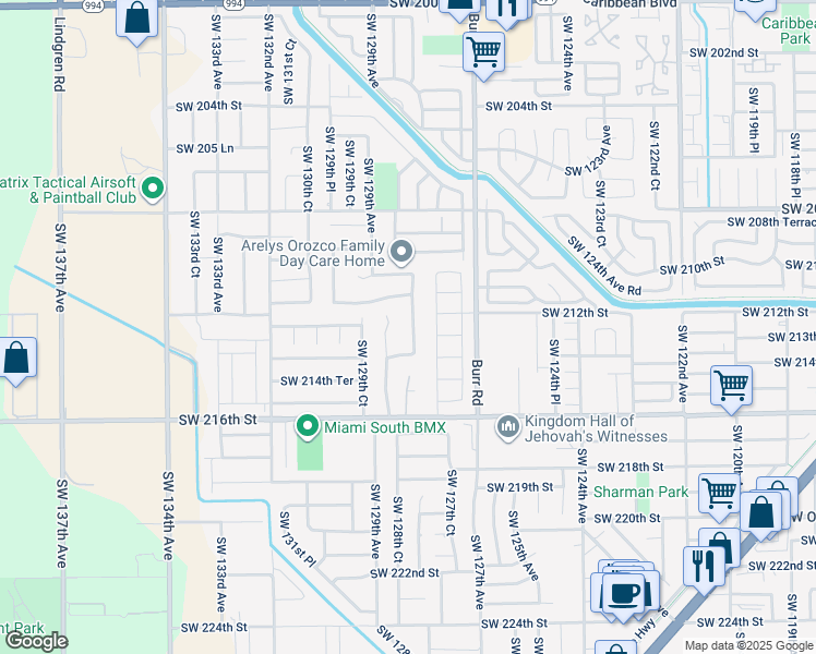 map of restaurants, bars, coffee shops, grocery stores, and more near 21222 Southwest 128th Court in Miami