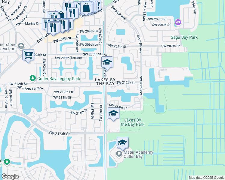 map of restaurants, bars, coffee shops, grocery stores, and more near 8680 Southwest 212 Avenue in Miami
