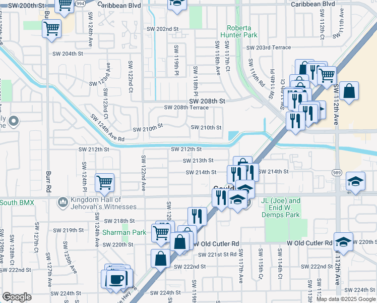 map of restaurants, bars, coffee shops, grocery stores, and more near 21240 Southwest 119th Avenue in Miami