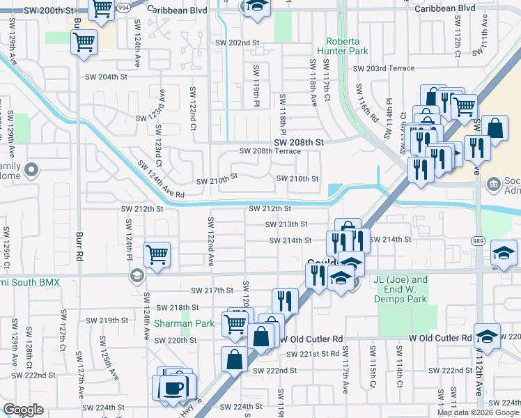 map of restaurants, bars, coffee shops, grocery stores, and more near 11932 Southwest 210th Terrace in Miami