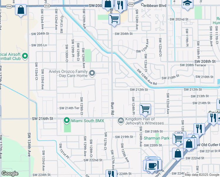 map of restaurants, bars, coffee shops, grocery stores, and more near 21110 Southwest 126th Court in Miami