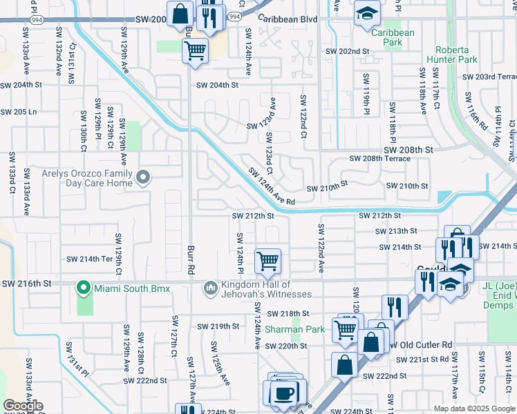 map of restaurants, bars, coffee shops, grocery stores, and more near 9028 Southwest 211th Terrace in Miami