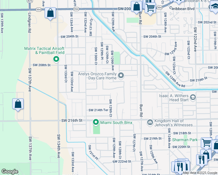 map of restaurants, bars, coffee shops, grocery stores, and more near 12945 Southwest 211th Terrace in Miami