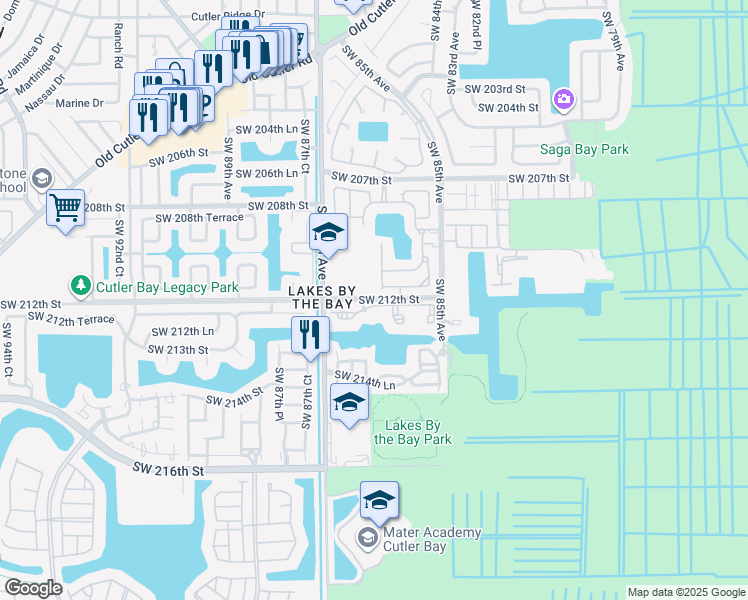 map of restaurants, bars, coffee shops, grocery stores, and more near in Cutler Bay