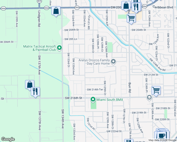 map of restaurants, bars, coffee shops, grocery stores, and more near 13107 Southwest 210th Terrace in Miami