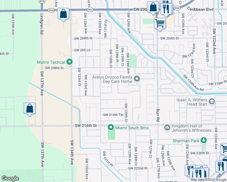 map of restaurants, bars, coffee shops, grocery stores, and more near 21101 Southwest 130th Court in Miami