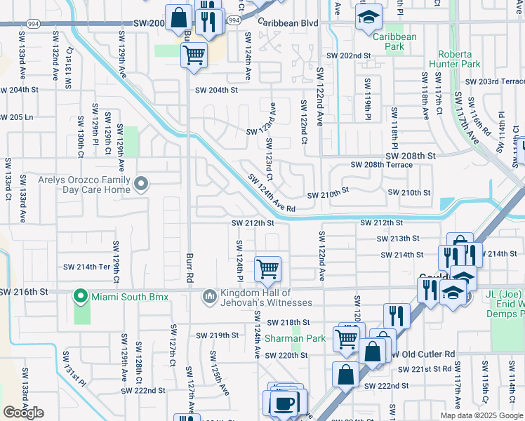 map of restaurants, bars, coffee shops, grocery stores, and more near 21127 Southwest 125th Court Road in Miami