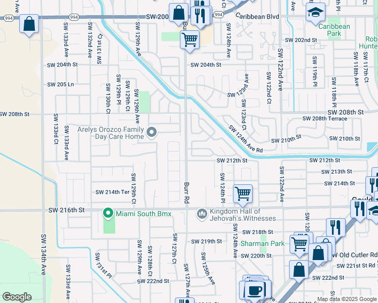 map of restaurants, bars, coffee shops, grocery stores, and more near 21110 Southwest 126th Court in Miami