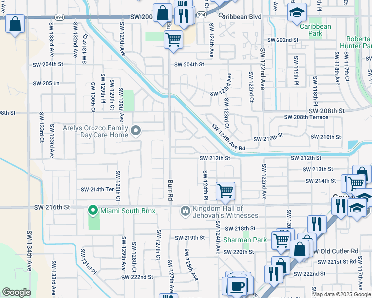 map of restaurants, bars, coffee shops, grocery stores, and more near 12620 Southwest 211th Street in Miami