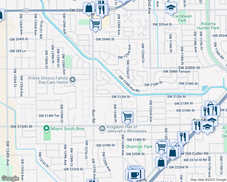 map of restaurants, bars, coffee shops, grocery stores, and more near 21026 Southwest 125th Place in Miami