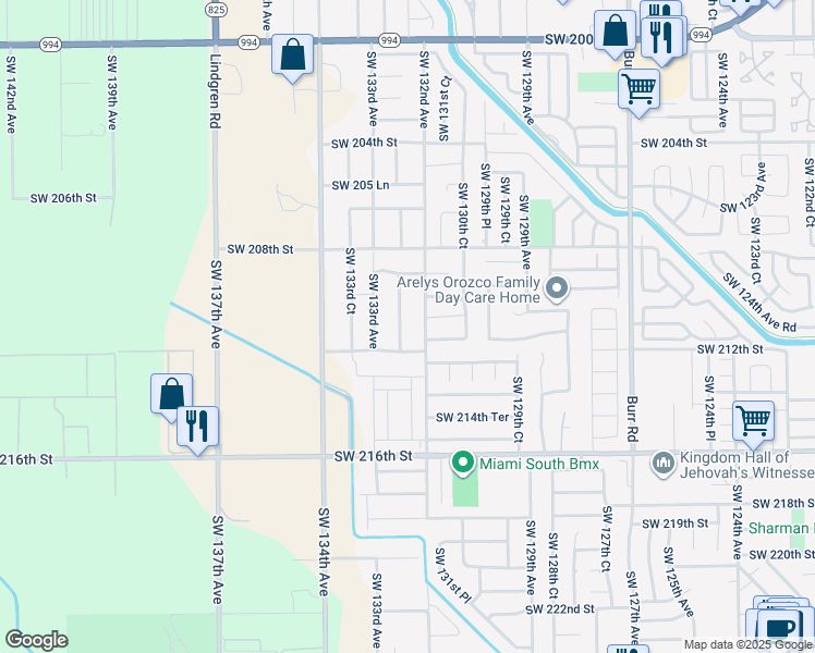 map of restaurants, bars, coffee shops, grocery stores, and more near 21101 Southwest 132nd Court in Miami