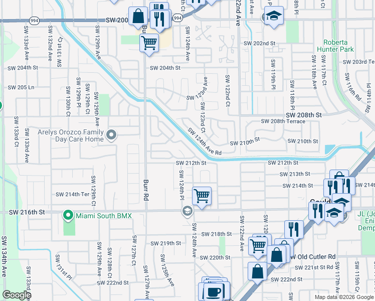 map of restaurants, bars, coffee shops, grocery stores, and more near 21026 Southwest 125th Place in Miami