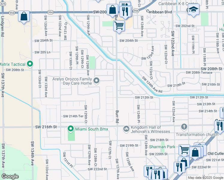 map of restaurants, bars, coffee shops, grocery stores, and more near 21110 Southwest 126th Court in Miami
