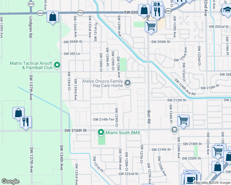 map of restaurants, bars, coffee shops, grocery stores, and more near 12945 Southwest 211th Terrace in Miami