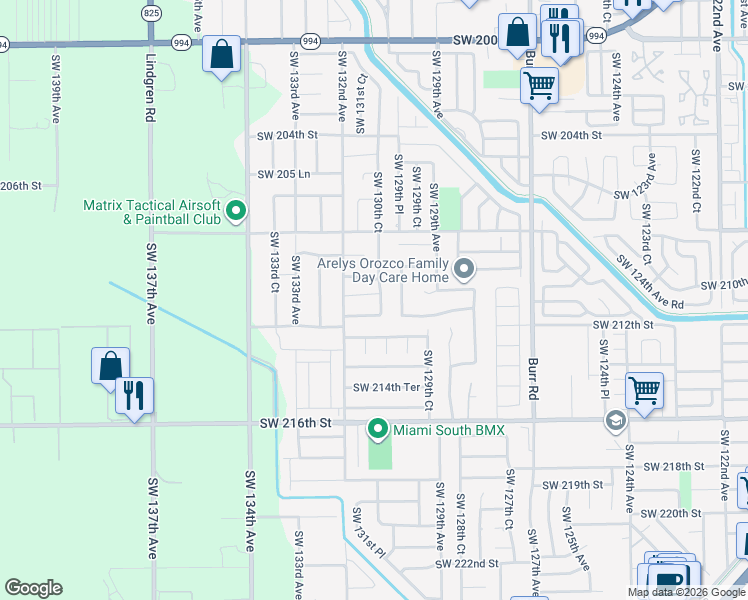 map of restaurants, bars, coffee shops, grocery stores, and more near 21101 Southwest 130th Court in Miami