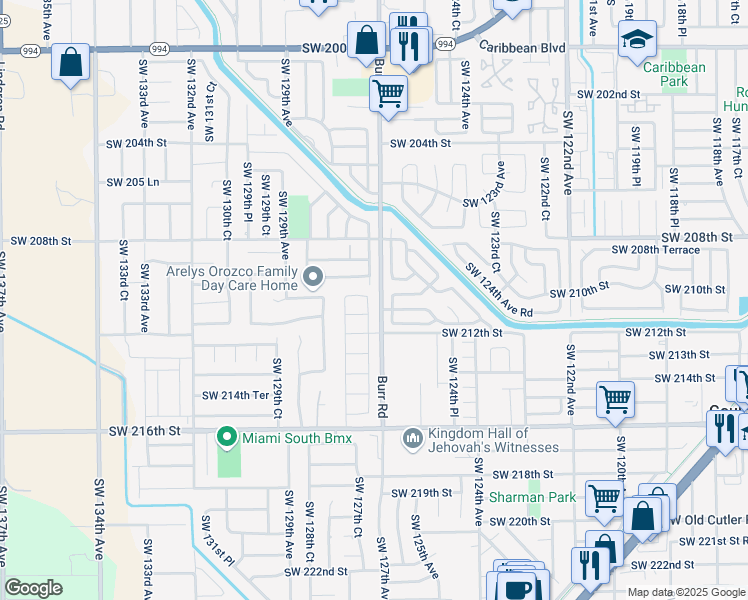 map of restaurants, bars, coffee shops, grocery stores, and more near 21110 Southwest 126th Court in Miami