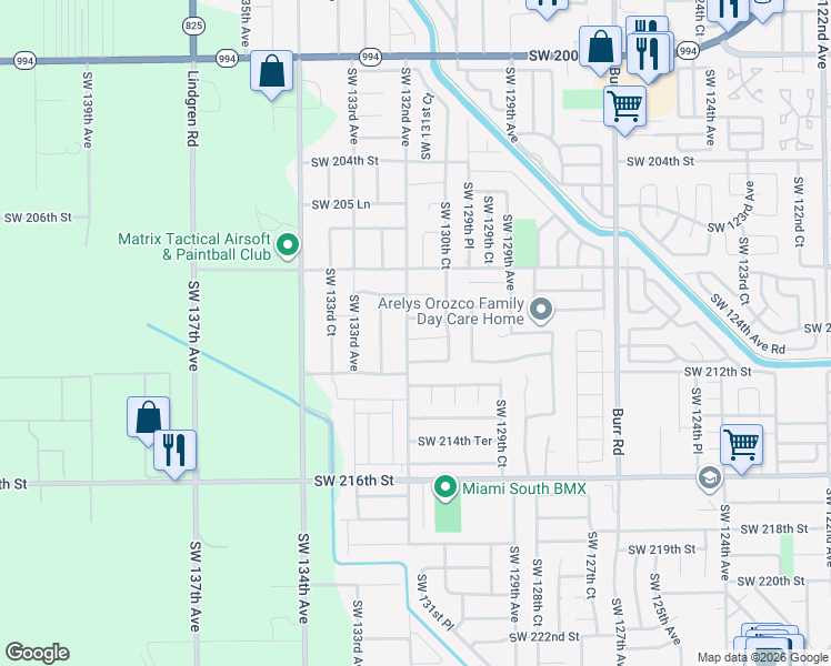 map of restaurants, bars, coffee shops, grocery stores, and more near 13107 Southwest 210th Terrace in Miami