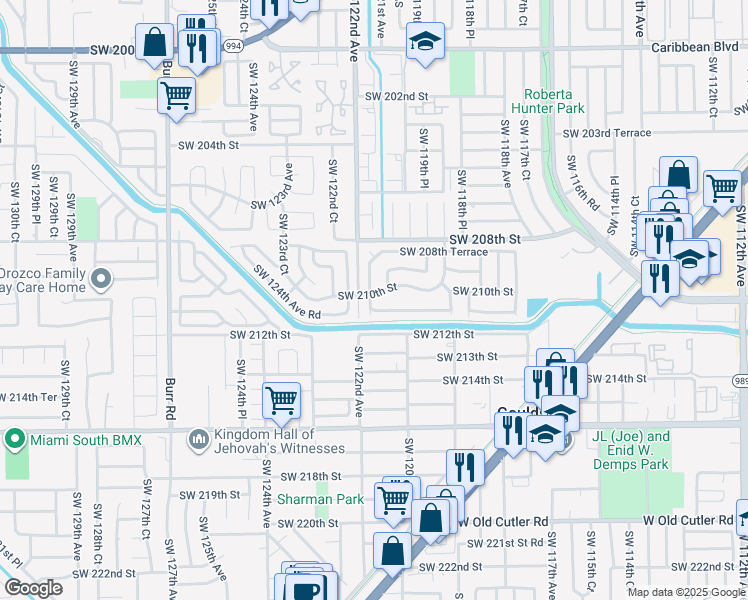 map of restaurants, bars, coffee shops, grocery stores, and more near 12066 Southwest 210th Terrace in Miami