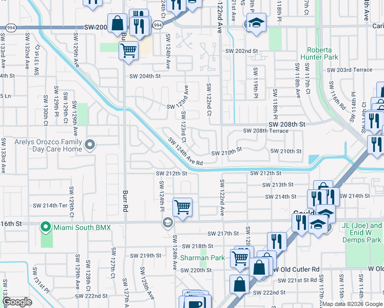 map of restaurants, bars, coffee shops, grocery stores, and more near 20962 Southwest 123rd Avenue in Miami