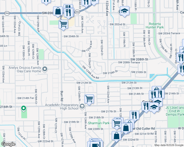 map of restaurants, bars, coffee shops, grocery stores, and more near 20962 Southwest 123rd Avenue in Miami