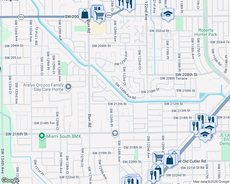 map of restaurants, bars, coffee shops, grocery stores, and more near 21031 Southwest 125th Avenue Road in Miami