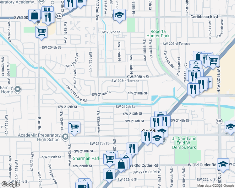 map of restaurants, bars, coffee shops, grocery stores, and more near 12011 Southwest 210th Street in Miami