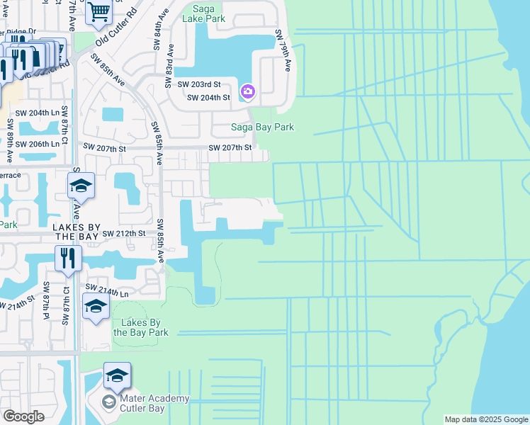map of restaurants, bars, coffee shops, grocery stores, and more near 8000 Southwest 210th Street in Cutler Bay