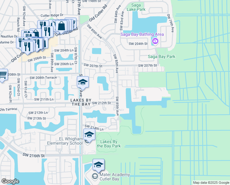map of restaurants, bars, coffee shops, grocery stores, and more near 20991 Southwest 85th Place in Cutler Bay
