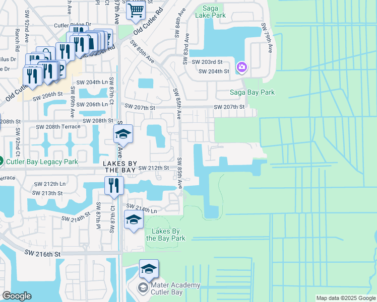 map of restaurants, bars, coffee shops, grocery stores, and more near 20991 Southwest 85th Place in Cutler Bay