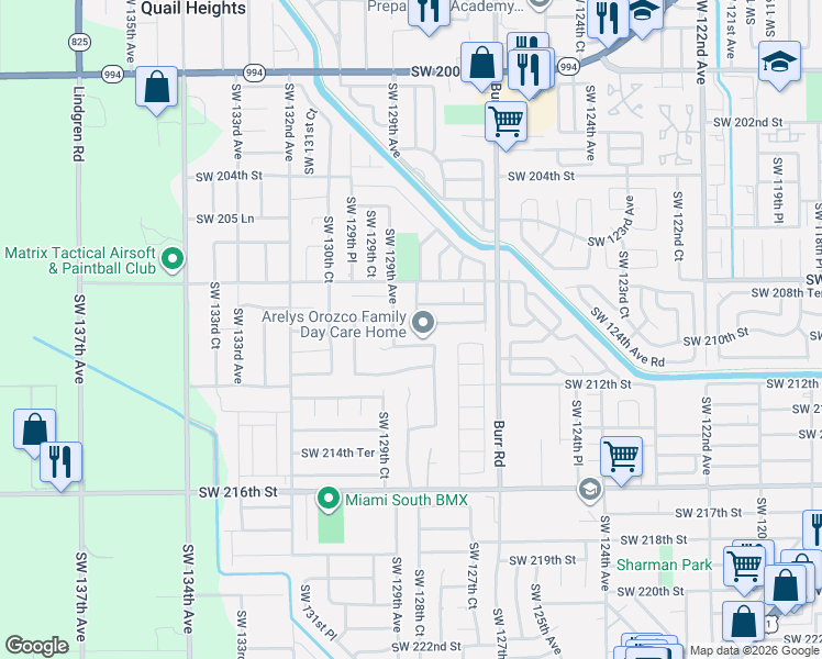 map of restaurants, bars, coffee shops, grocery stores, and more near 12833 Southwest 209th Lane in Miami
