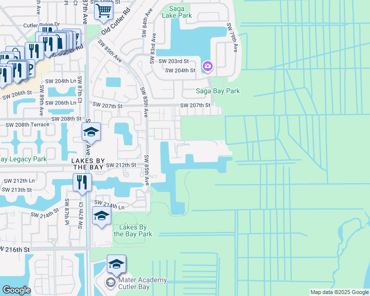 map of restaurants, bars, coffee shops, grocery stores, and more near 8200 Southwest 210th Street in Cutler Bay