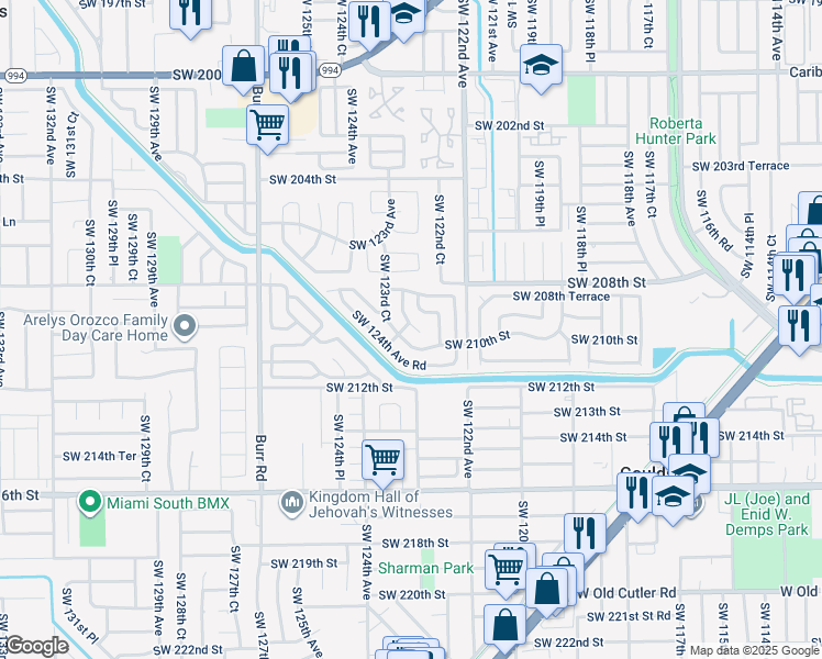 map of restaurants, bars, coffee shops, grocery stores, and more near 20962 SW 123rd Ave in Miami