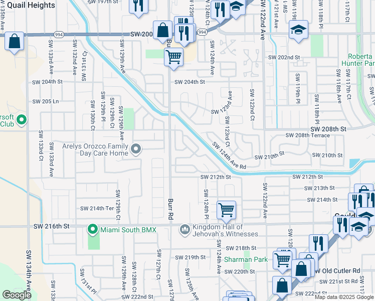 map of restaurants, bars, coffee shops, grocery stores, and more near 21000 Southwest 125th Court Road in Miami