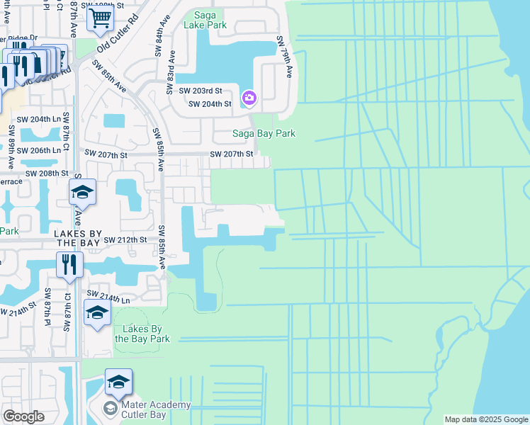 map of restaurants, bars, coffee shops, grocery stores, and more near 8000 Southwest 210th Street in Cutler Bay