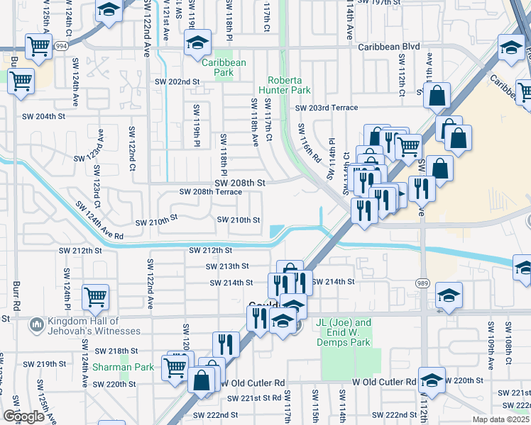 map of restaurants, bars, coffee shops, grocery stores, and more near 20931 Southwest 118th Avenue in Miami