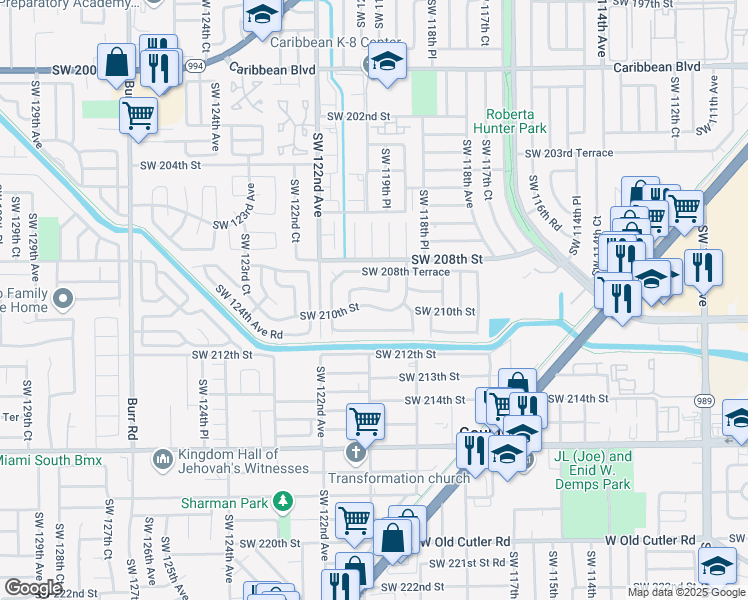 map of restaurants, bars, coffee shops, grocery stores, and more near 12011 SW 210th St in Miami
