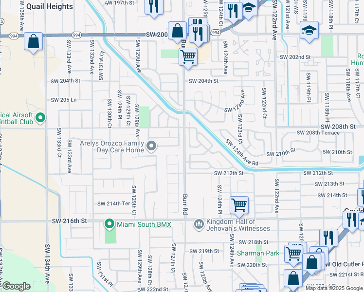 map of restaurants, bars, coffee shops, grocery stores, and more near 20973 Southwest 127th Court in Miami