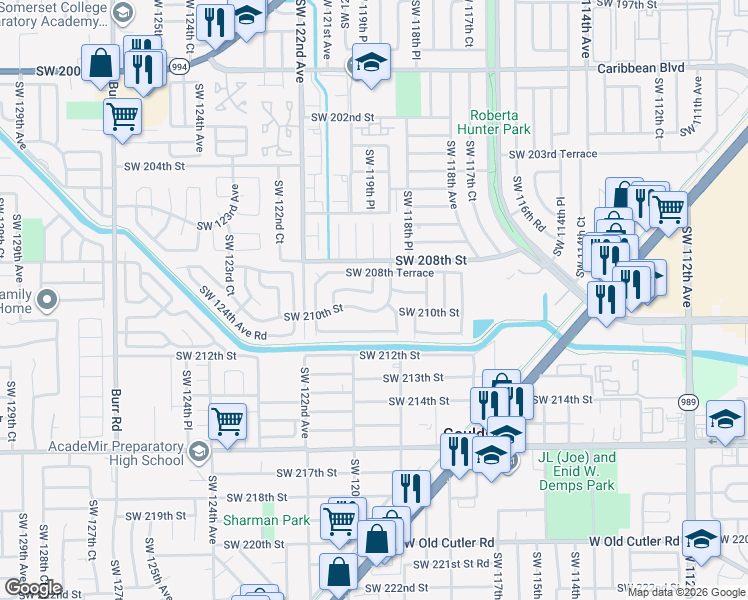 map of restaurants, bars, coffee shops, grocery stores, and more near 12011 Southwest 210th Street in Miami