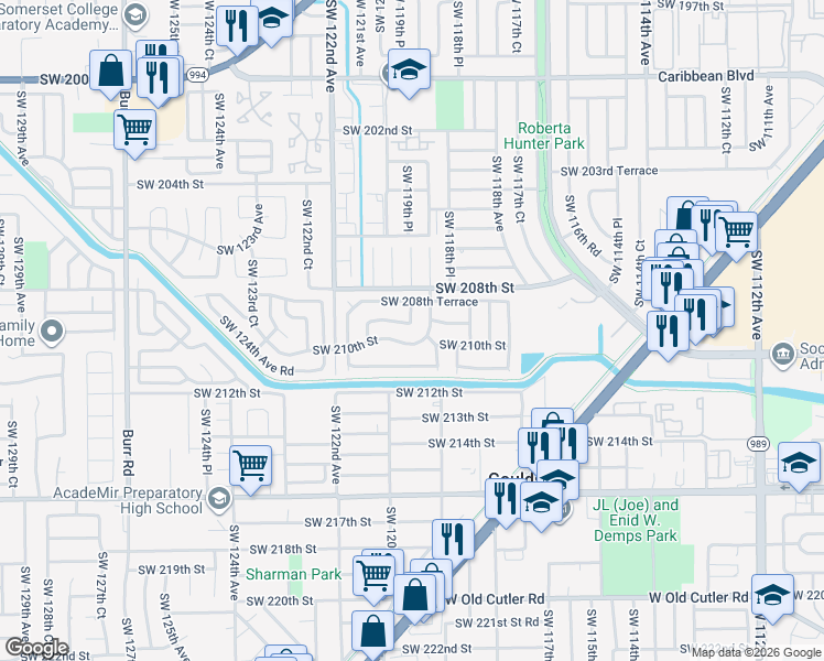map of restaurants, bars, coffee shops, grocery stores, and more near 12011 Southwest 210th Street in Miami