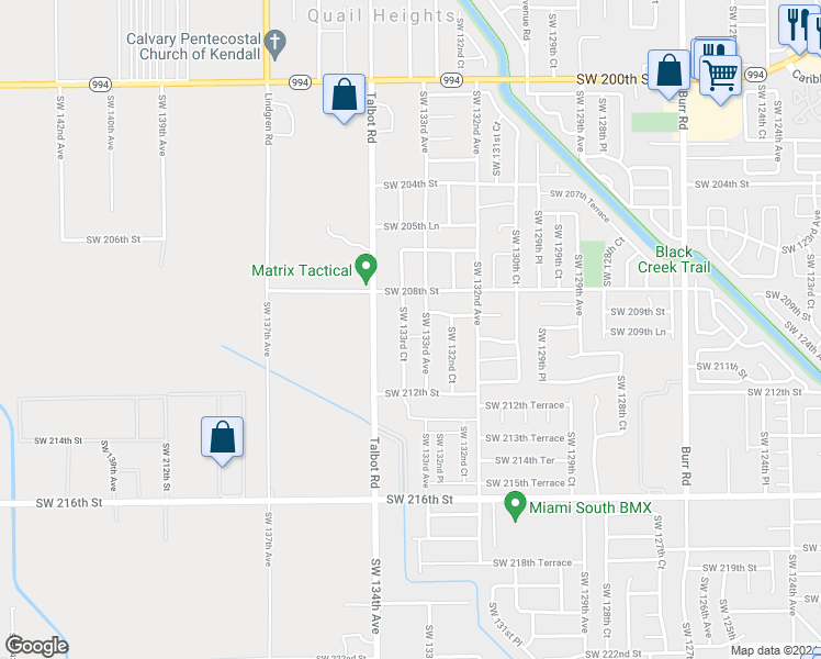 map of restaurants, bars, coffee shops, grocery stores, and more near 13313 Southwest 210th Street in Miami