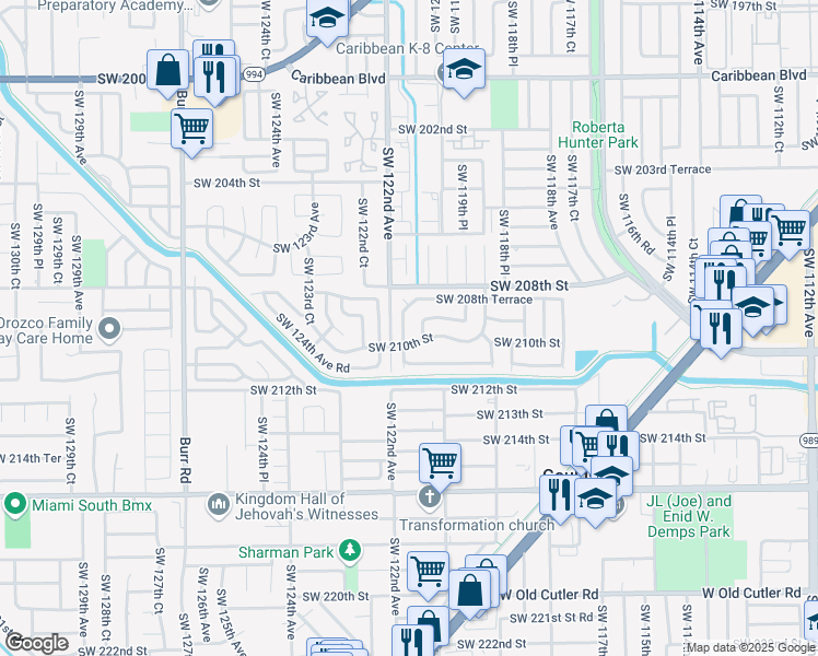 map of restaurants, bars, coffee shops, grocery stores, and more near 20923 Southwest 121st Avenue in Miami