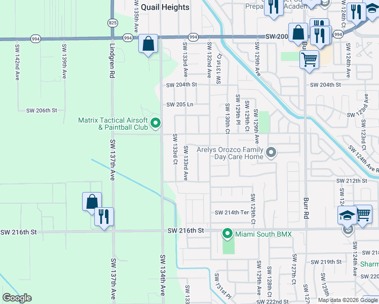 map of restaurants, bars, coffee shops, grocery stores, and more near 13313 Southwest 210th Street in Miami